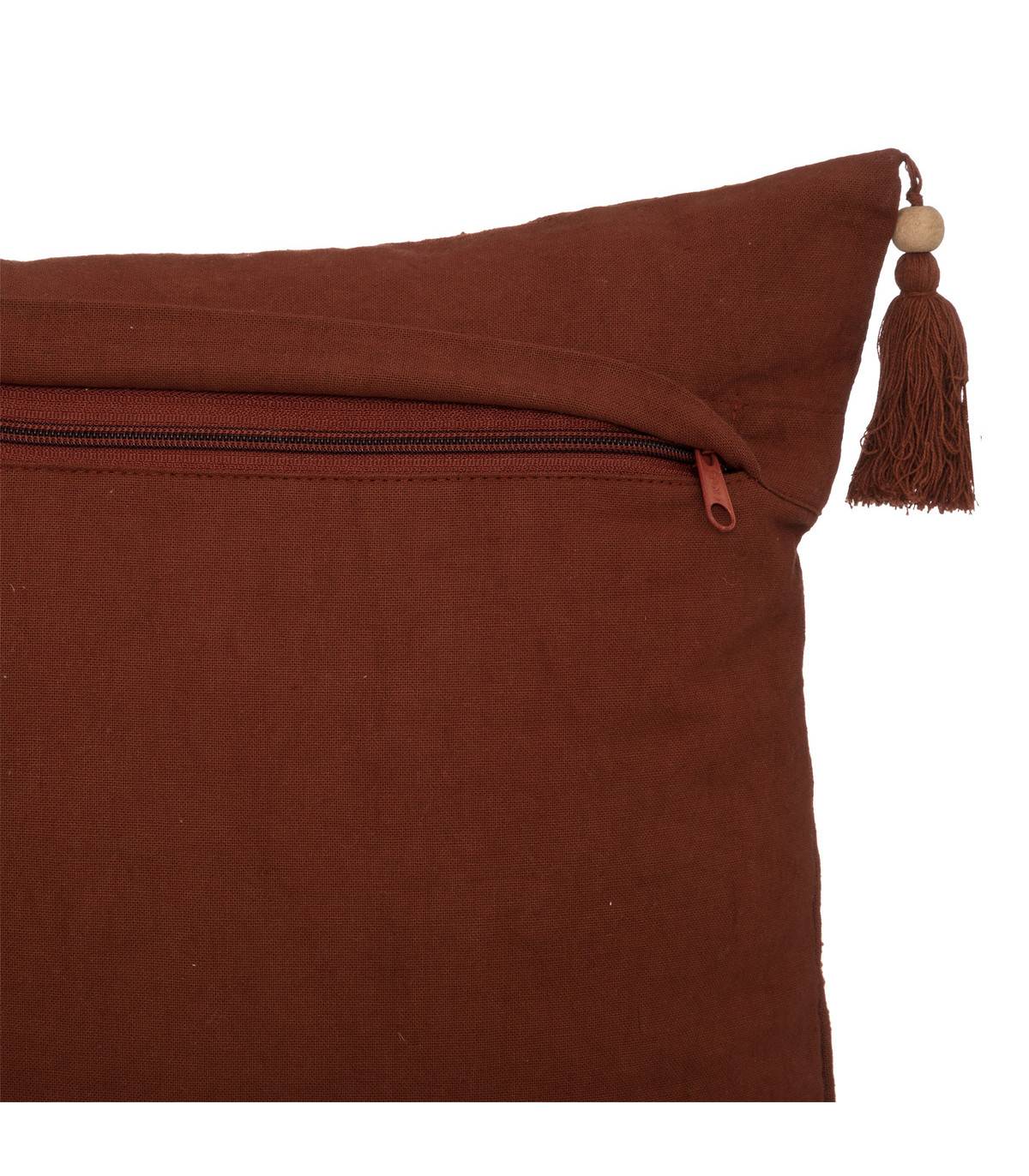 Coussin décoratif en Coton Cannelle motifs brodés avec pompons 38 x 58 cm - Imagen 2