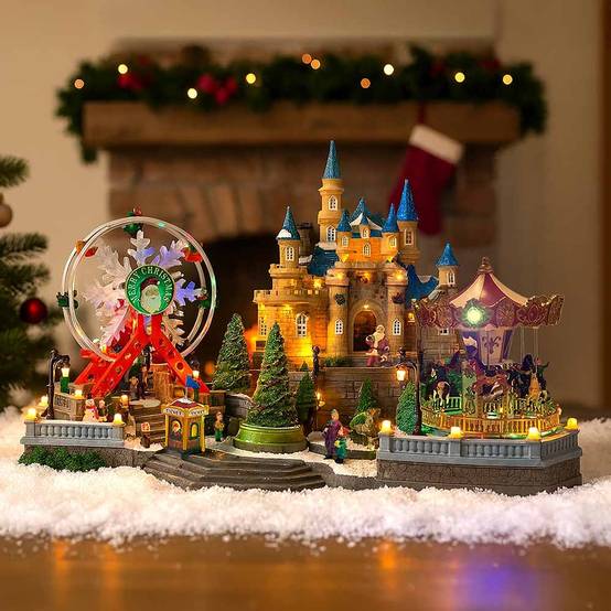 Village de Noël animé et lumineux château et fête foraine - Image 4