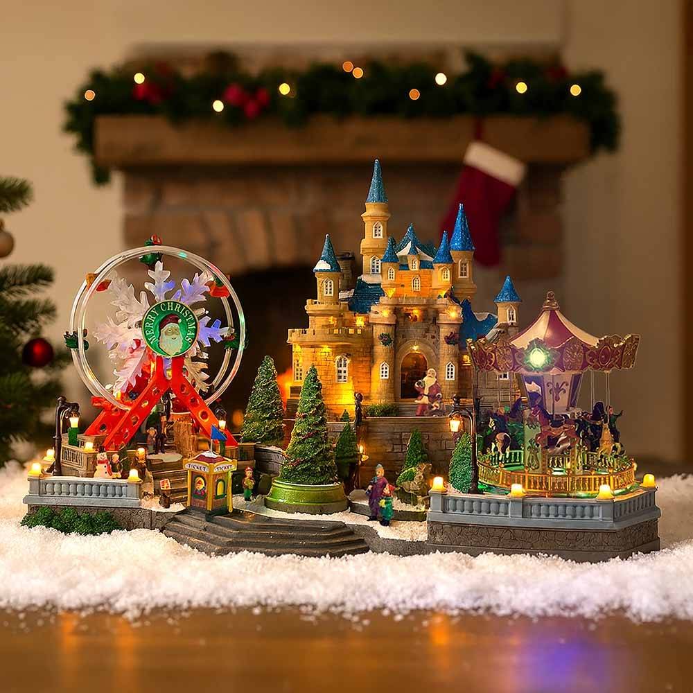 Village de Noël animé et lumineux château et fête foraine - Image 4