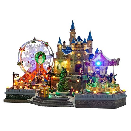 Village de Noël animé et lumineux château et fête foraine - Image 1