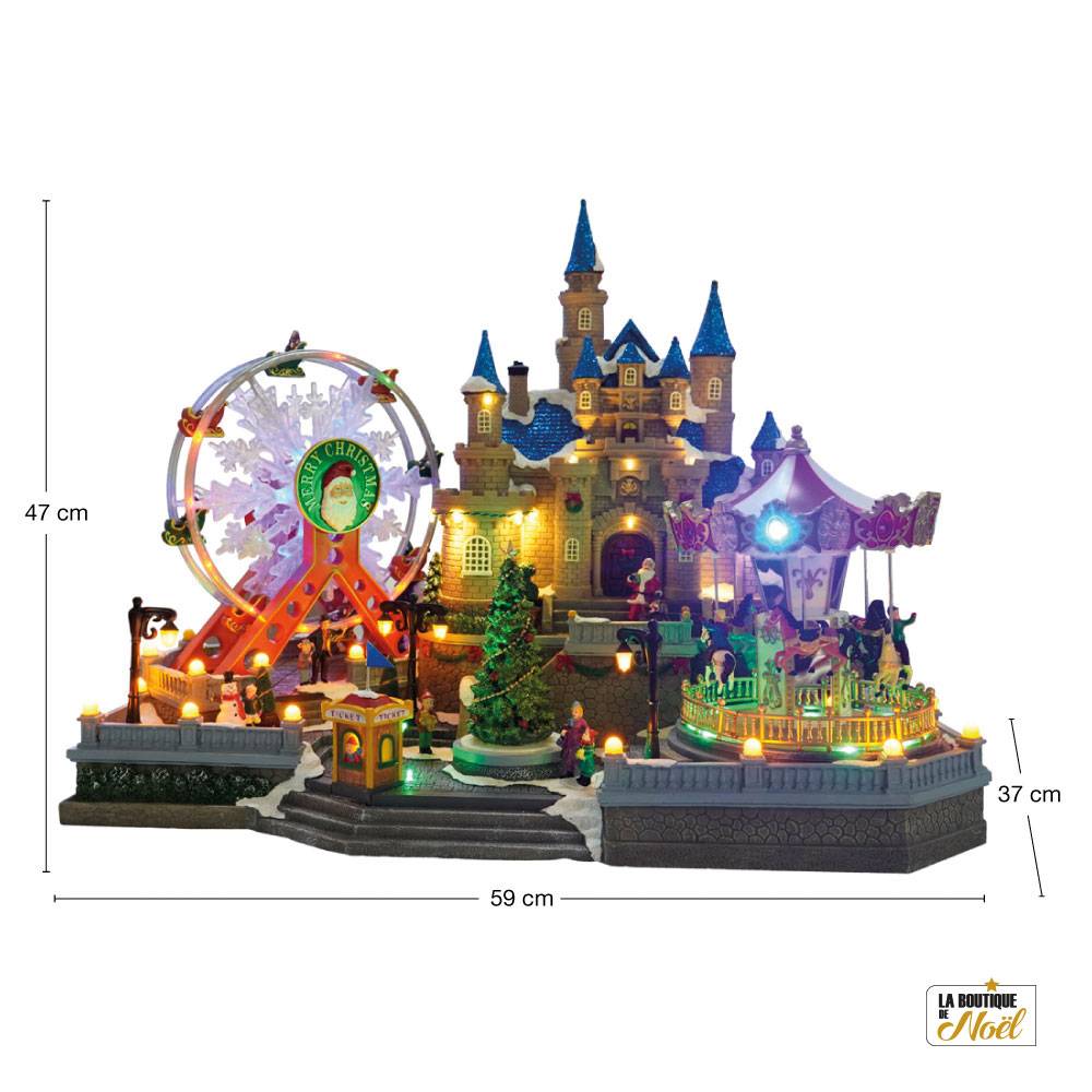 Village de Noël animé et lumineux château et fête foraine - Image 3