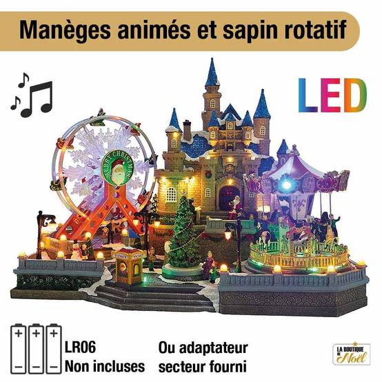 Village de Noël animé et lumineux château et fête foraine - Image 2