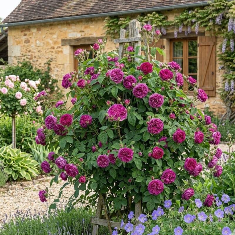 Rosier ancien Charles de Mills à fleurs Rose/ - feuillage Caduc - Pot de 3L - 20/40 cm - Image 3