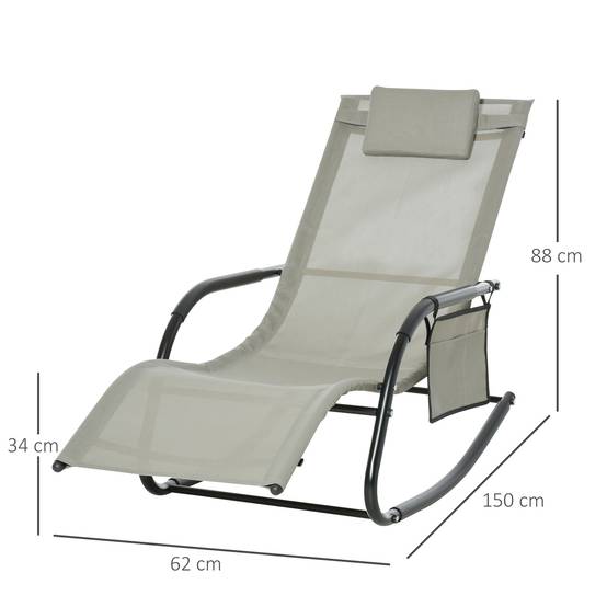 Fauteuil rocking-chair de jardin avec appui-tête et poche latérale, 150x62x88cm, noir et gris - Image 4