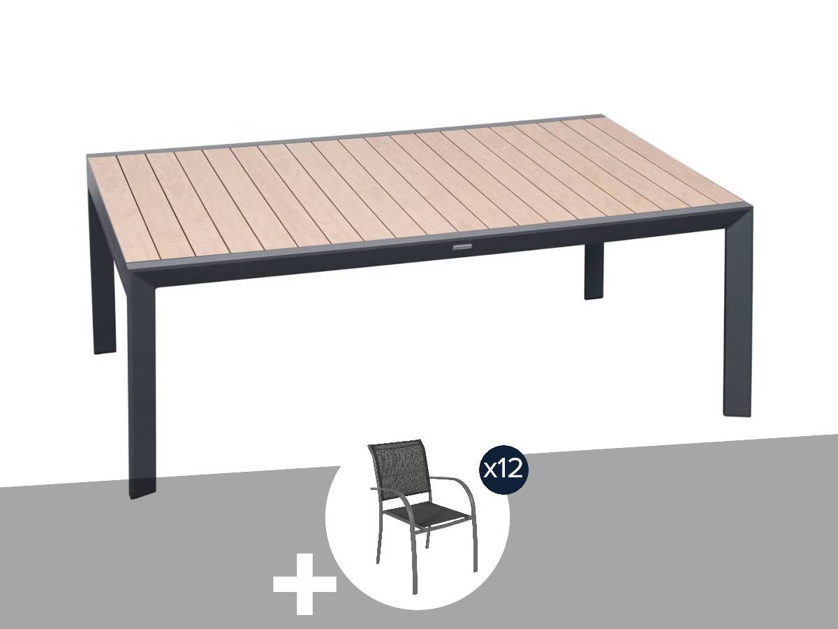 Hesperide - Table de jardin rectangulaire extensible en aluminium Evasion Honey/Graphite 10/12 places + 12 fauteuils Piazza - Hespéride - Image 2