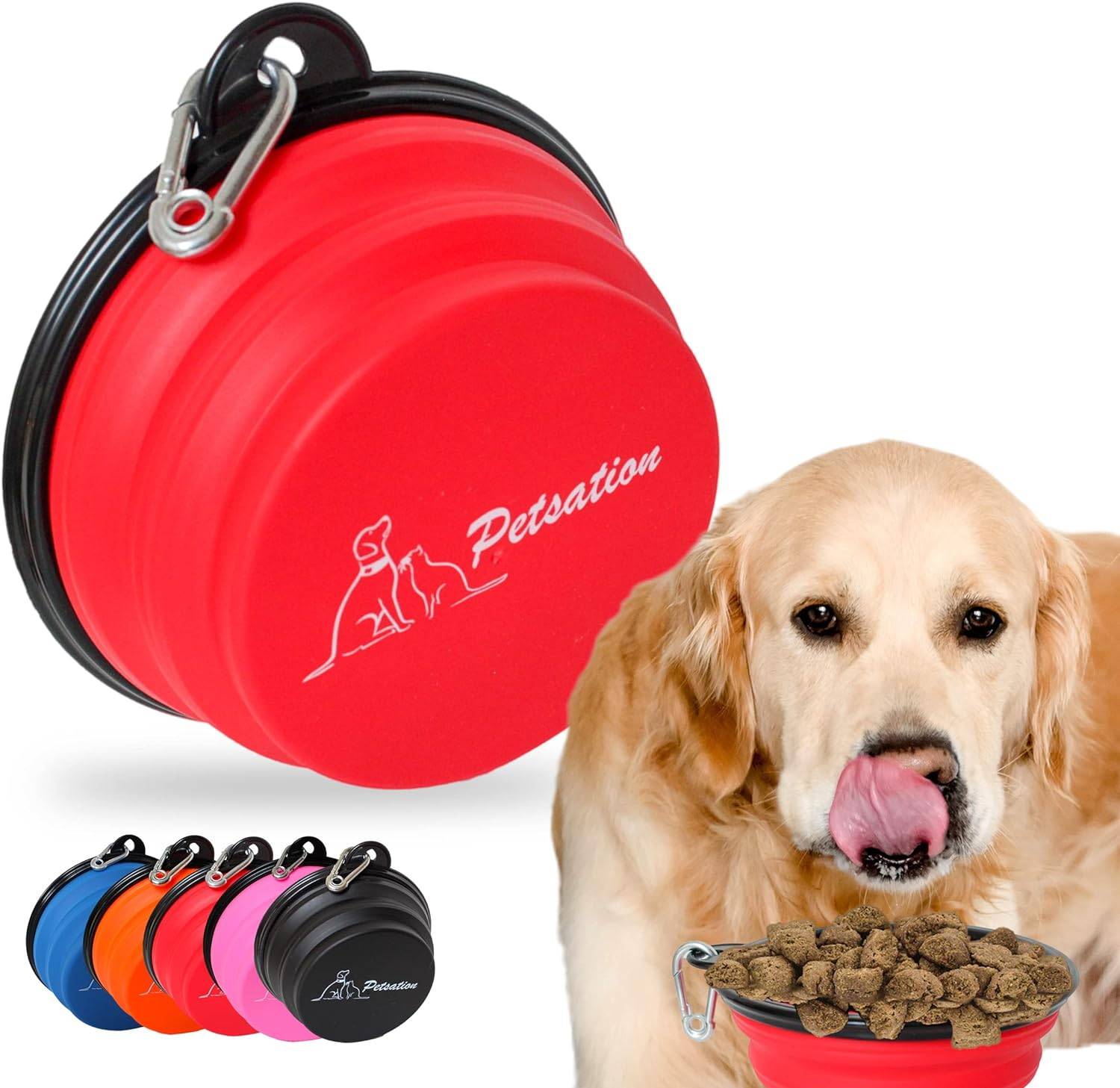 Petsation - Gamelle de voyage pliable en silicone - eau et nourriture pour chien et chat (rouge, 1000 + 350ml) - Petsation - Imagen 1