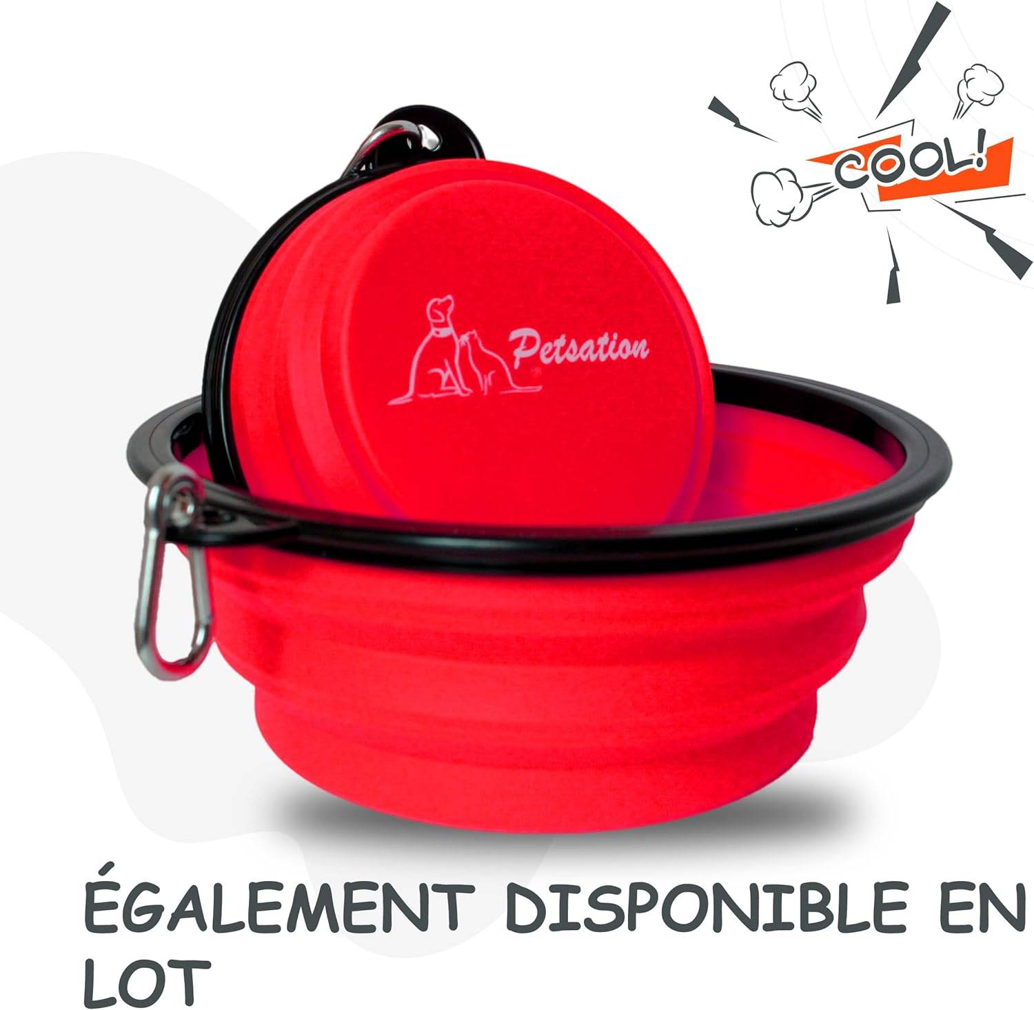 Petsation - Gamelle de voyage pliable en silicone - eau et nourriture pour chien et chat (rouge, 1000 + 350ml) - Petsation - Imagen 8