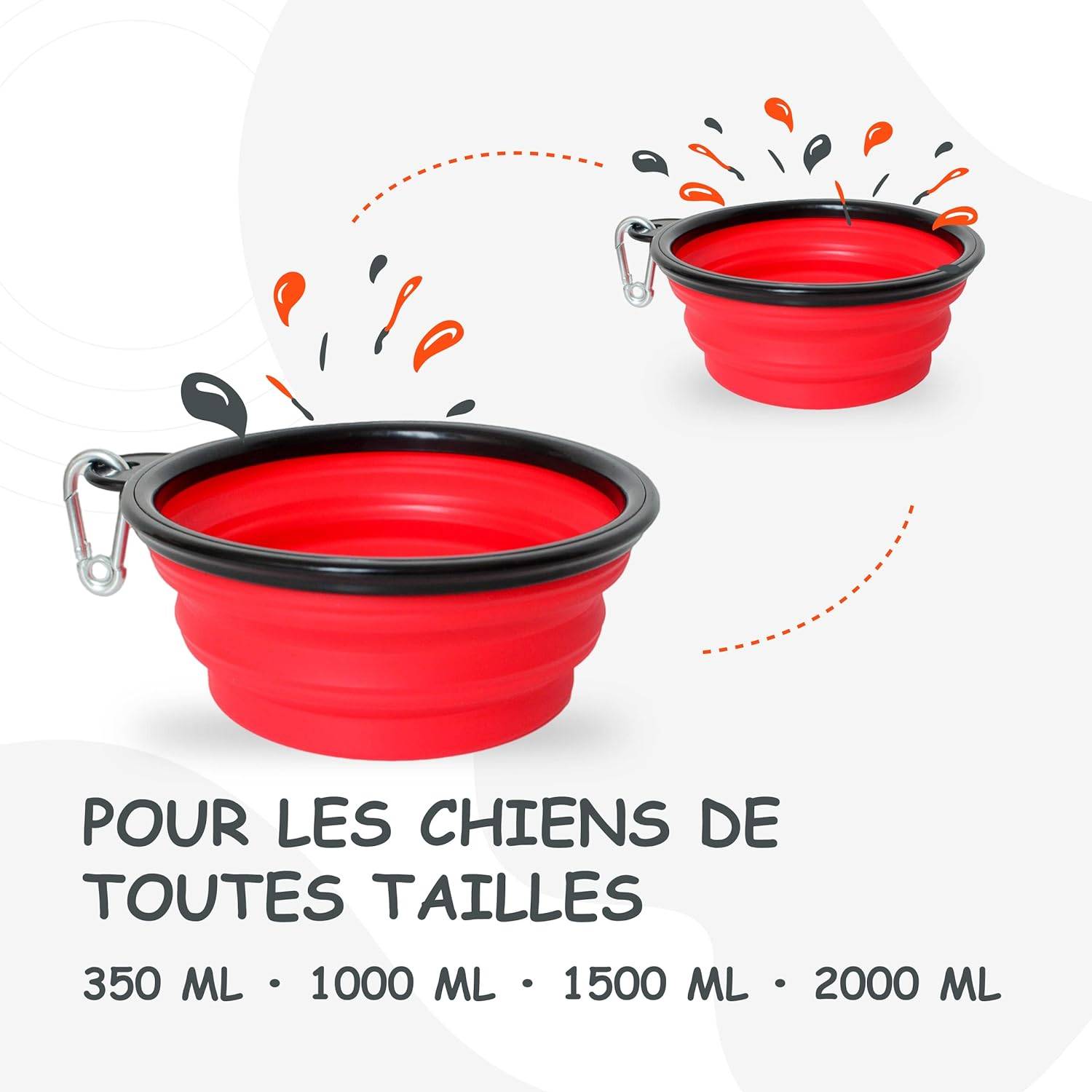 Petsation - Gamelle de voyage pliable en silicone - eau et nourriture pour chien et chat (rouge, 1000 + 350ml) - Petsation - Imagen 7