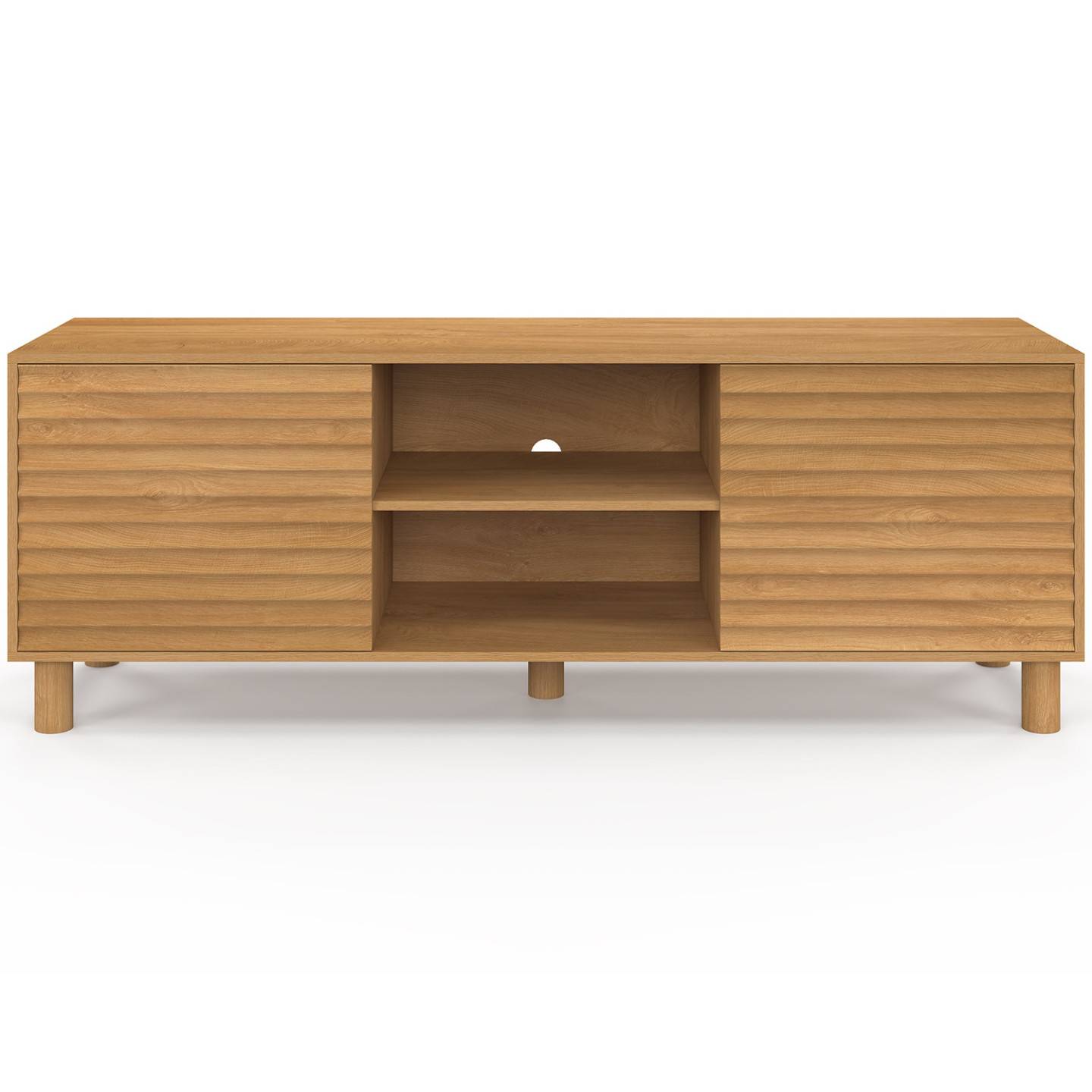 Meuble TV 140 cm JULIE 2 portes lattes tasseau bois coloris chêne - Image 3