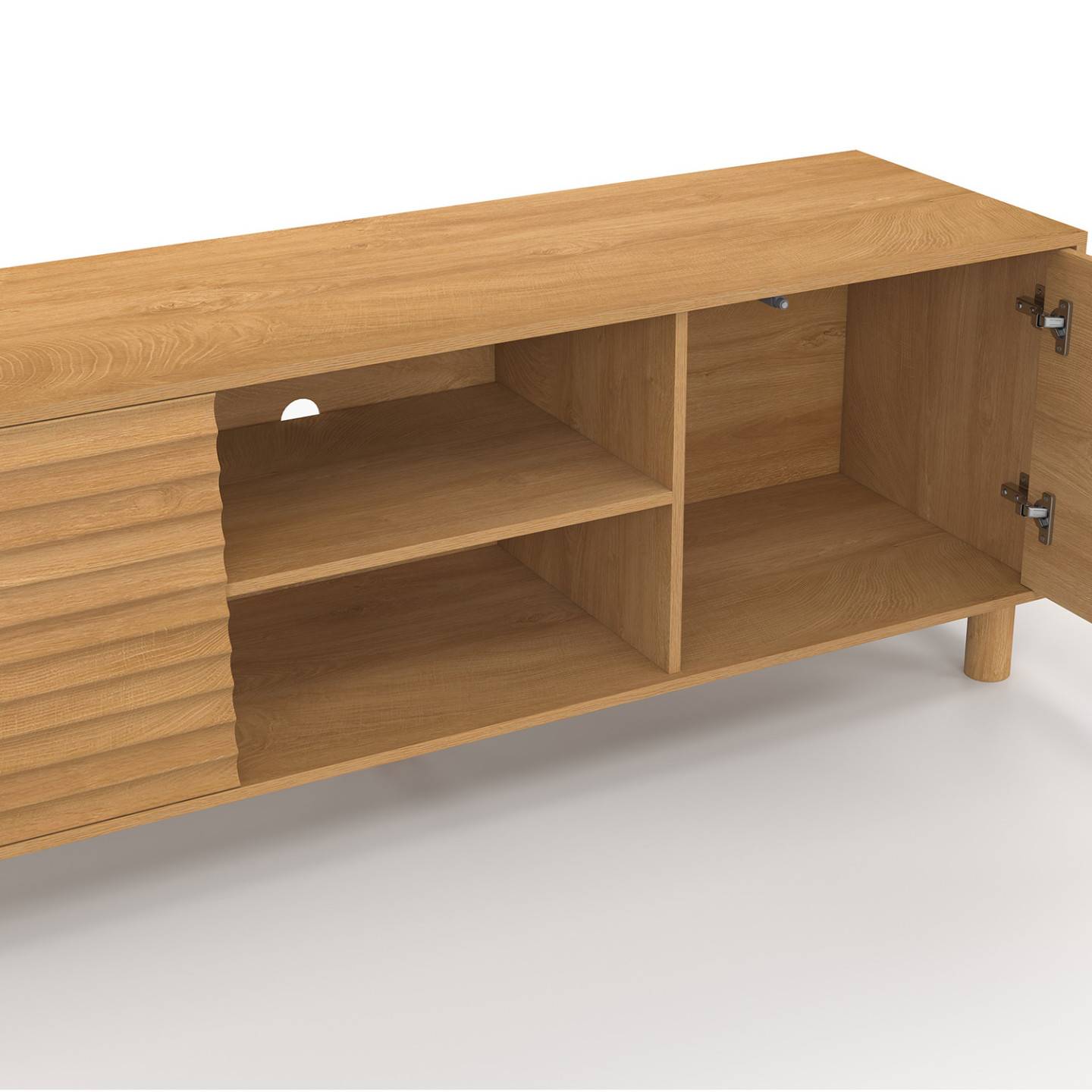 Meuble TV 140 cm JULIE 2 portes lattes tasseau bois coloris chêne - Image 6