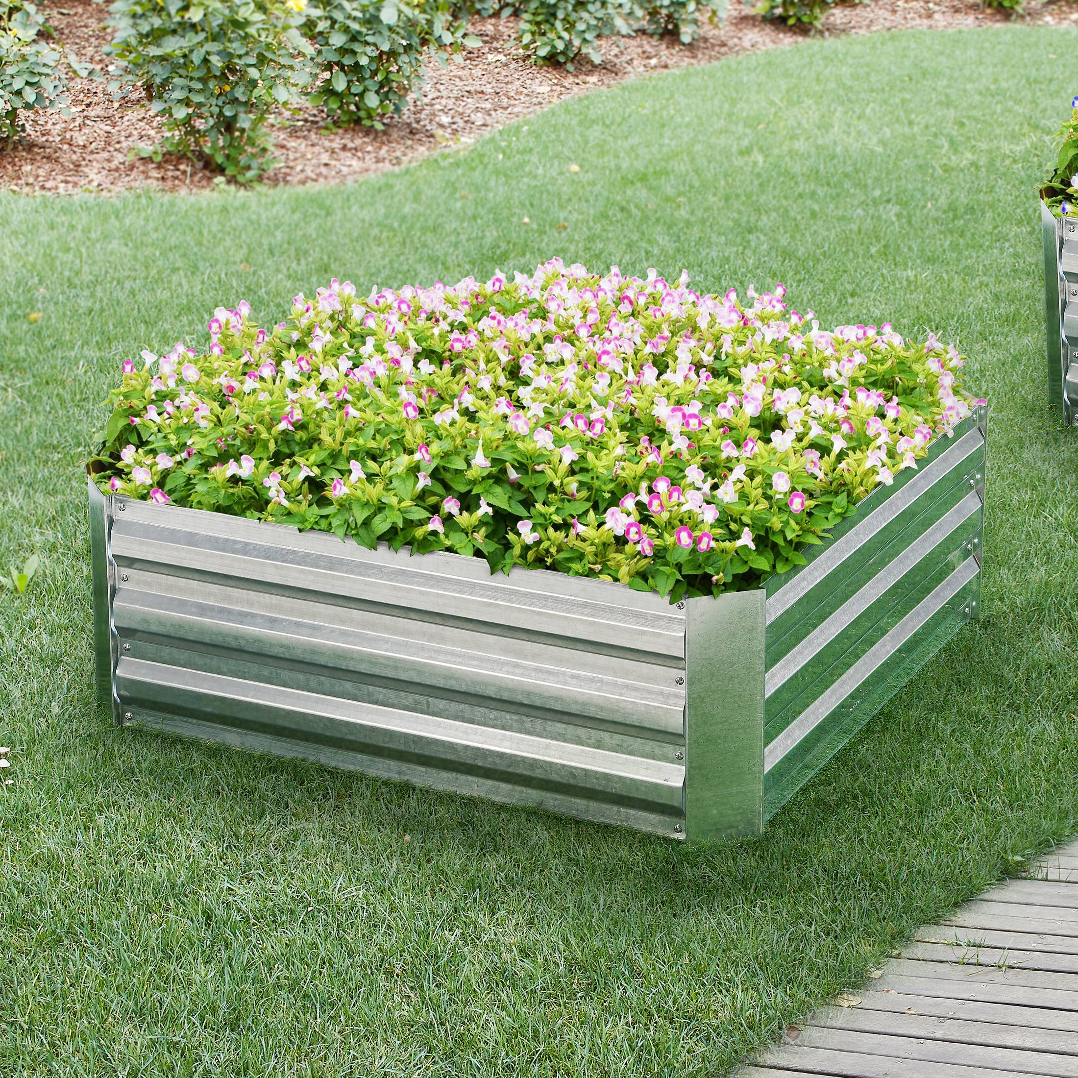 Carré potager Barneveld cadre sans fond en acier 90 x 90 x 30 cm argenté [en.casa] - Imagen 2