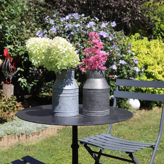 Pot à lait ancien décoratif jardin extérieur zinc gris 24 x 14 cm Chemin de campagne - Imagen 2