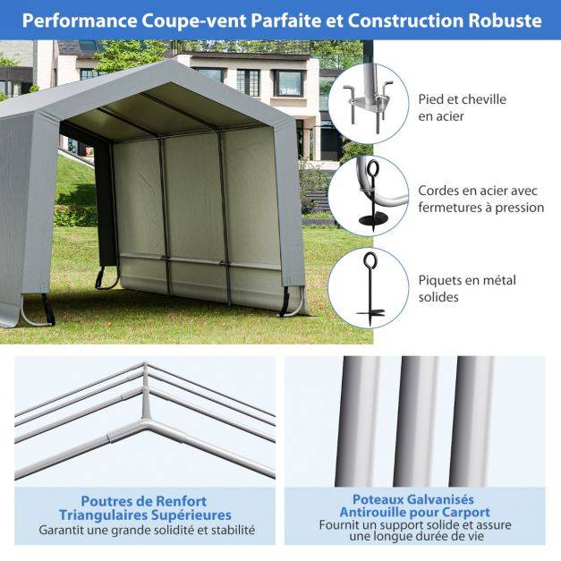 Helloshop26 - Abri garage pour voiture 290 x 490 cm tente de stockage en acier abri de voiture toutes saisons pour suv bateau - Imagen 3
