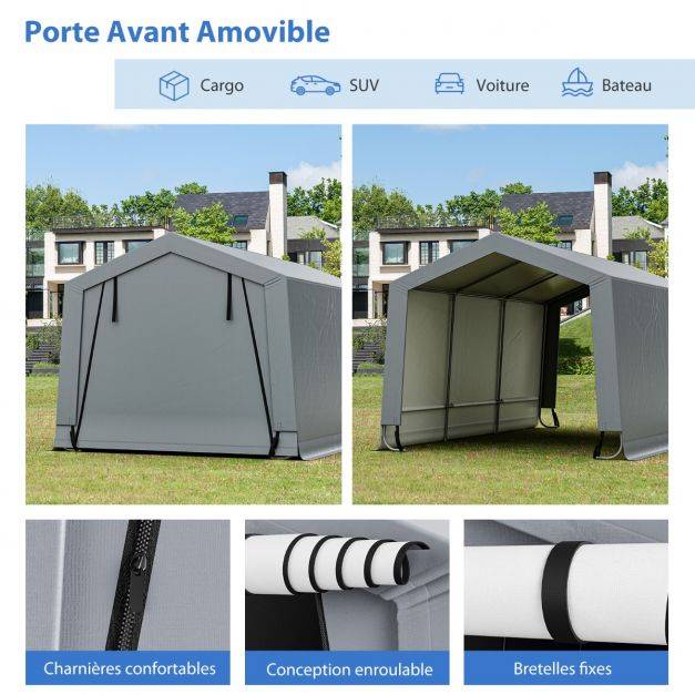 Helloshop26 - Abri garage pour voiture 290 x 490 cm tente de stockage en acier abri de voiture toutes saisons pour suv bateau - Imagen 4