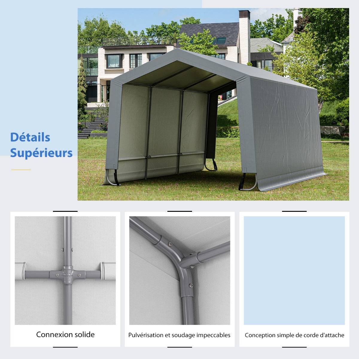 Helloshop26 - Abri garage pour voiture 290 x 490 cm tente de stockage en acier abri de voiture toutes saisons pour suv bateau - Imagen 2