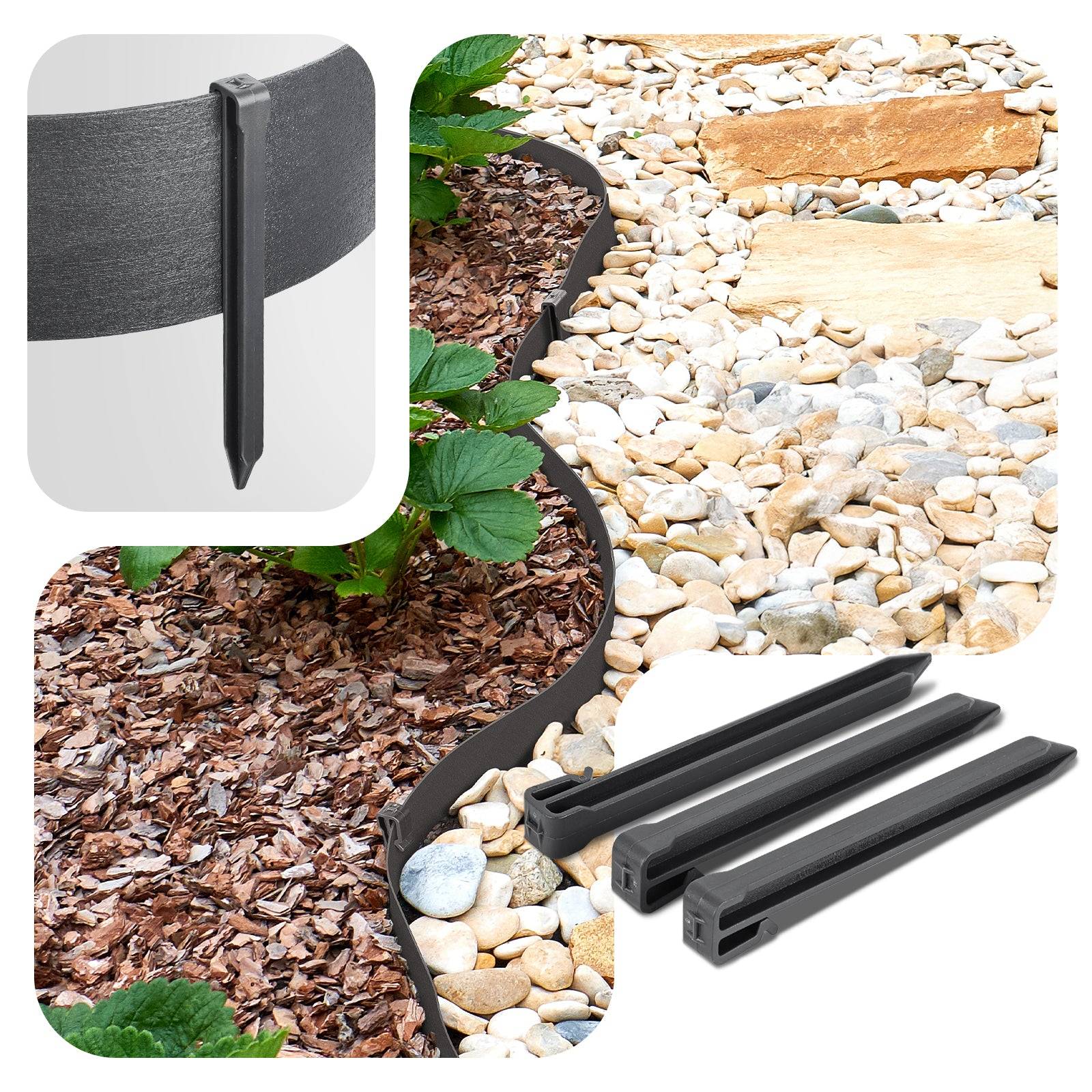 Vounot - Bordure de jardin haute flexible 10M en PE avec 6 piquets - hauteur 13cm - epaisseur 3mm - gris - VOUNOT® - Image 5