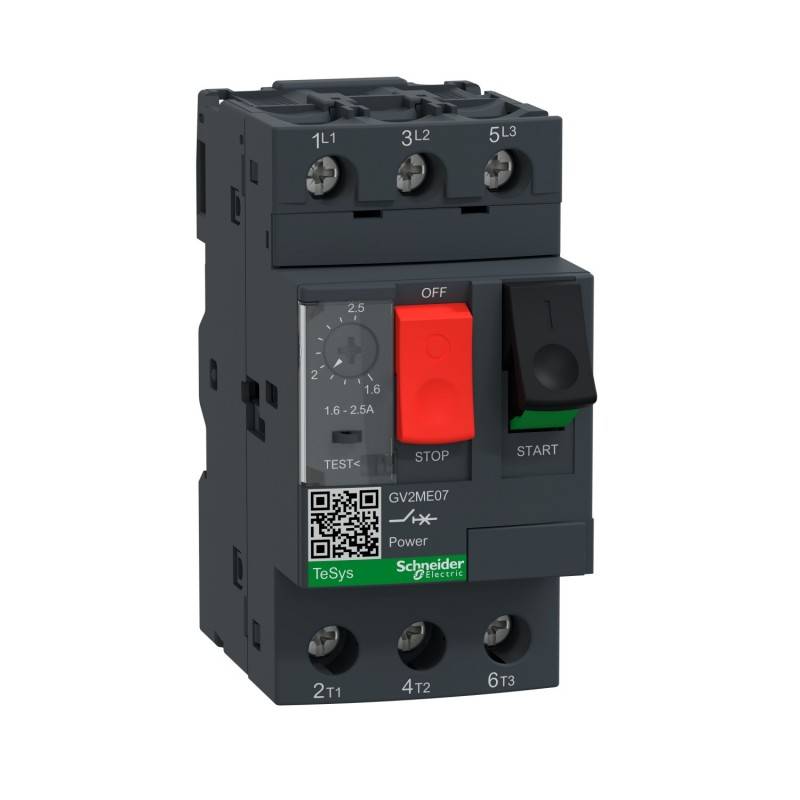 Schneider Electric - TeSys - Disjoncteur moteur magnéto-thermique GV2ME07 - 3P - commande par bouton poussoir - réglage th. 1.6 à 2.5A
