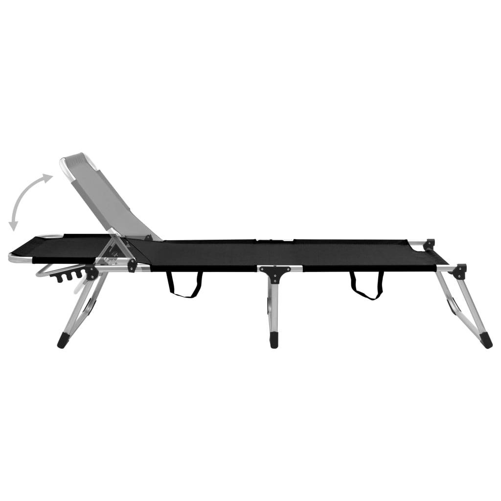Helloshop26 - Transat chaise longue bain de soleil lit de jardin terrasse meuble d'extérieur pliable extra haute pour seniors aluminium noir - Imagen 4
