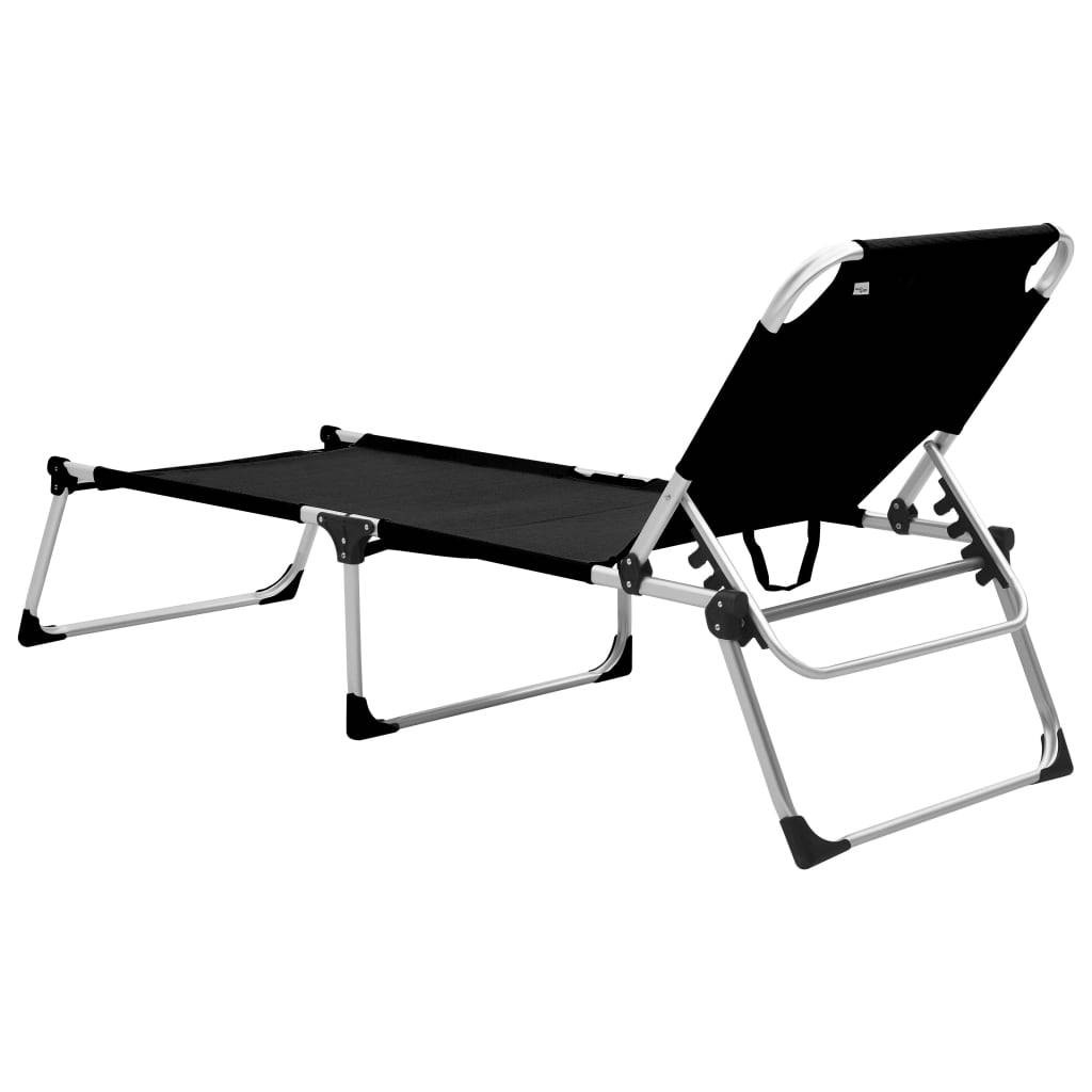 Helloshop26 - Transat chaise longue bain de soleil lit de jardin terrasse meuble d'extérieur pliable extra haute pour seniors aluminium noir - Imagen 5