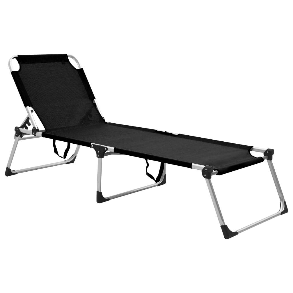 Helloshop26 - Transat chaise longue bain de soleil lit de jardin terrasse meuble d'extérieur pliable extra haute pour seniors aluminium noir - Imagen 1