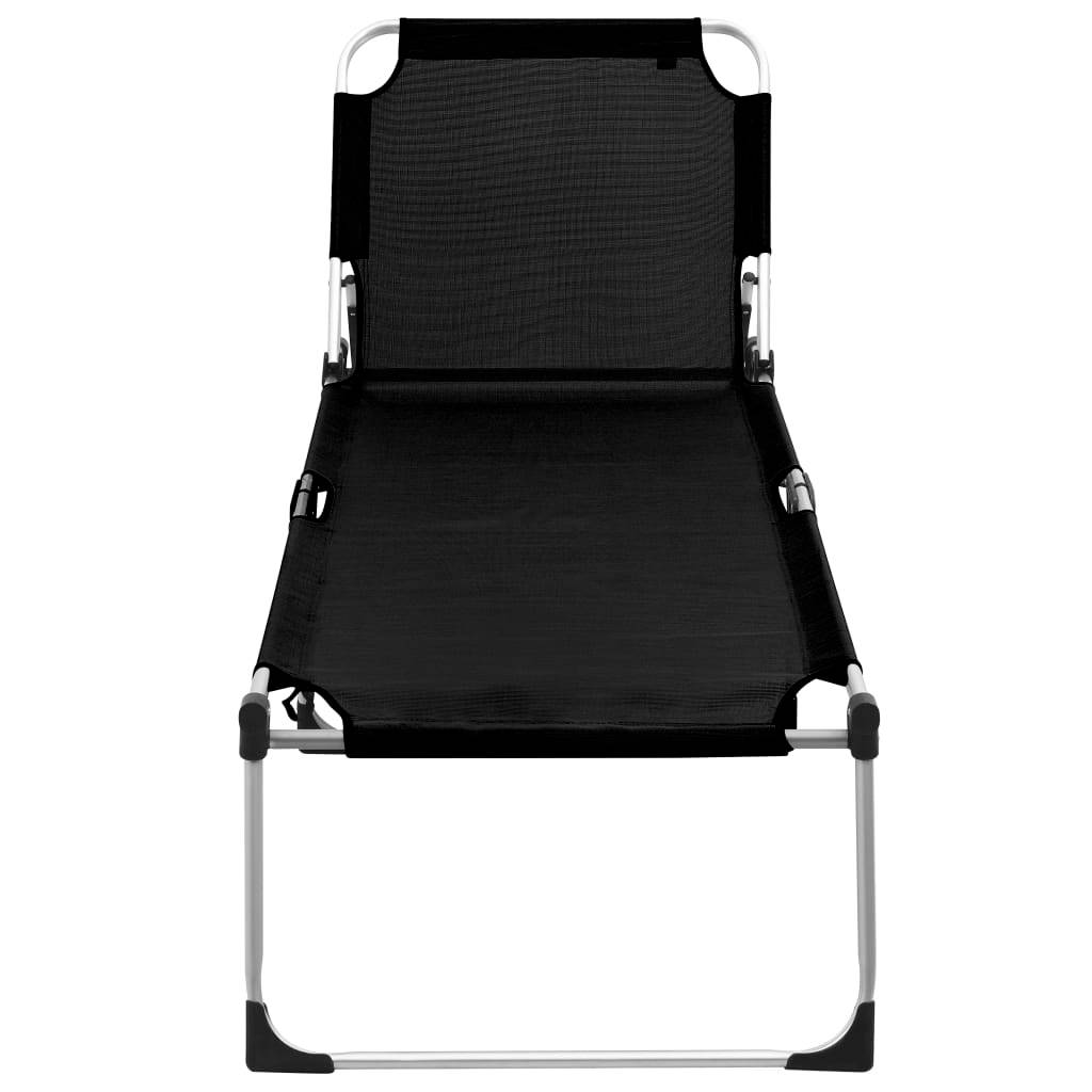 Helloshop26 - Transat chaise longue bain de soleil lit de jardin terrasse meuble d'extérieur pliable extra haute pour seniors aluminium noir - Imagen 3