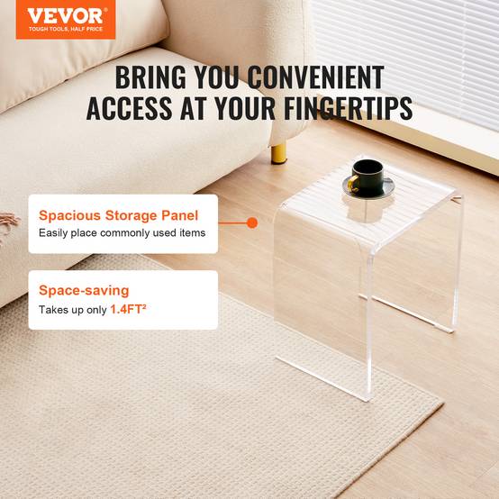 VEVOR Table appoint forme C 415x305x460 mm, acrylique, charge 25 kg. Salon, chambre, transparent. - Image 2