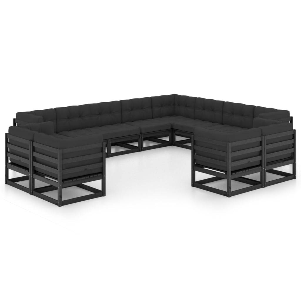 Helloshop26 - Salon de jardin meuble d'extérieur ensemble de mobilier 12 pièces avec coussins noir bois de pin massif - Imagen 1