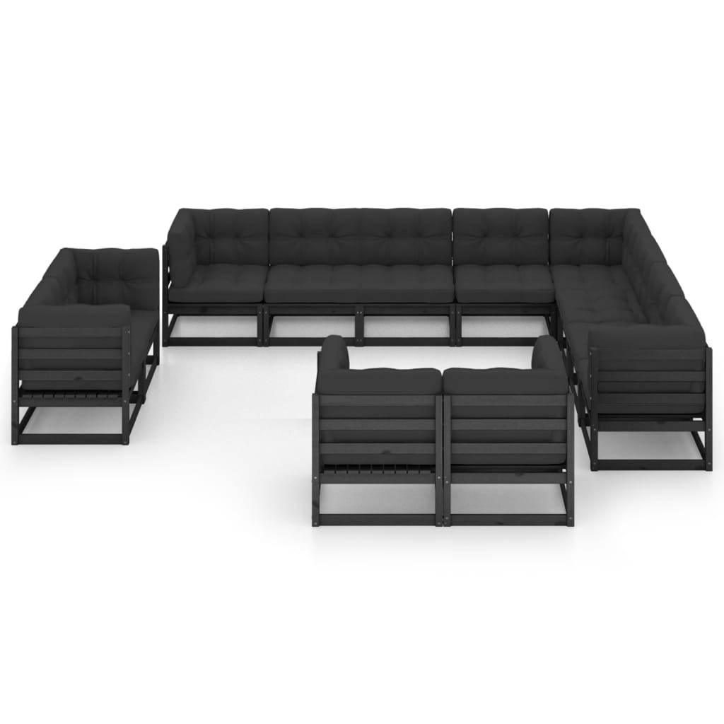 Helloshop26 - Salon de jardin meuble d'extérieur ensemble de mobilier 12 pièces avec coussins noir bois de pin massif - Imagen 2