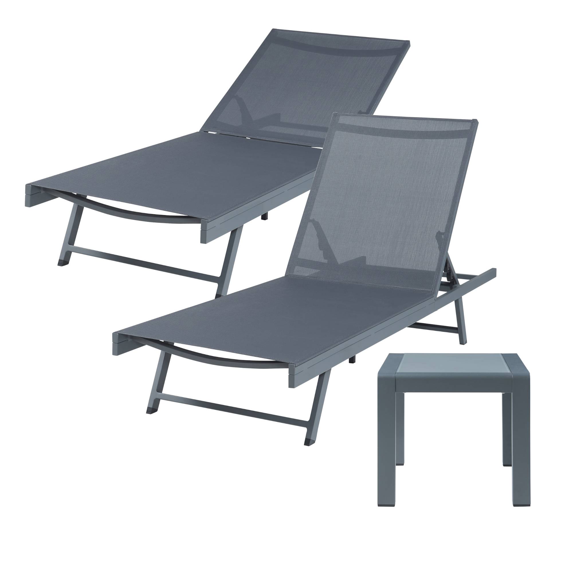 Casa.Pro - Set de 2 chaises longues Baragiano et d'une table d'appoint anthracite gris foncé casa.pro - Imagen 2