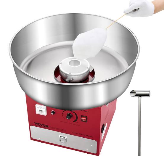 VEVOR Machine barbe à papa 1000W, bol inox 52cm. Commerciale, avec tiroir. Rouge. - Image 1