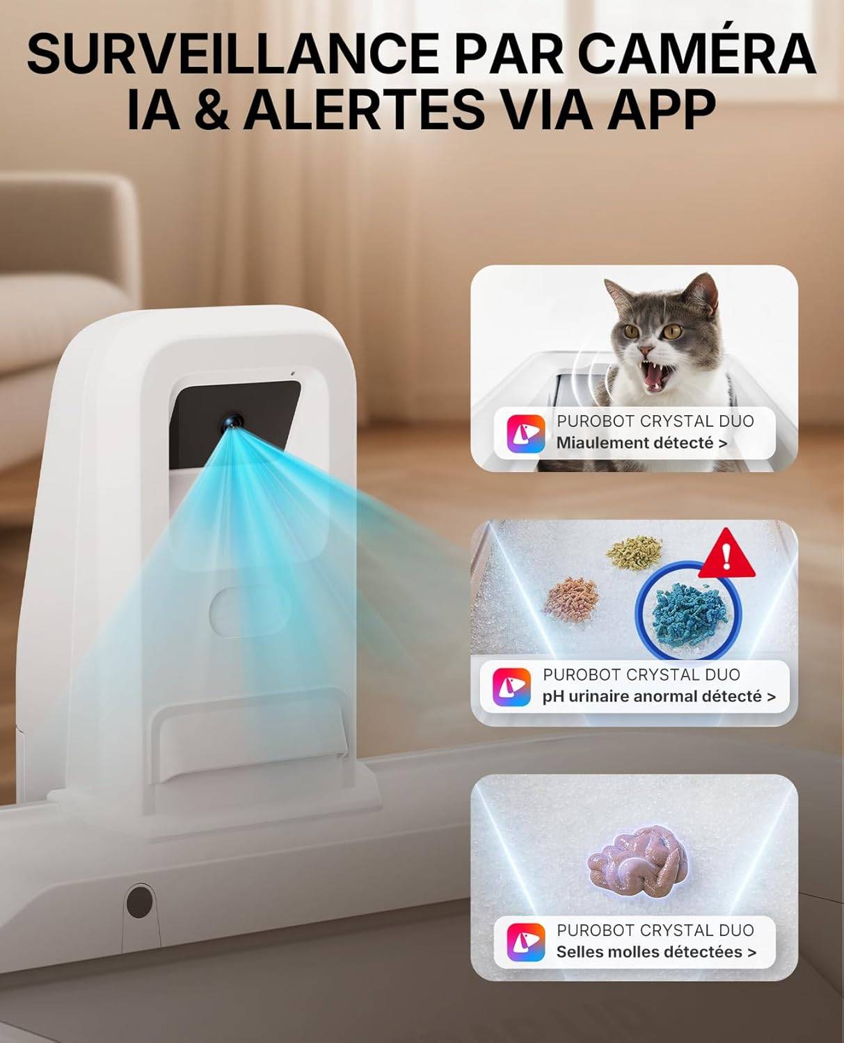 PETKIT Purobot Crystal Duo – Litière autonettoyante pour chat avec caméra IA, design ouvert, suivi de santé et double désodorisation - Image 3