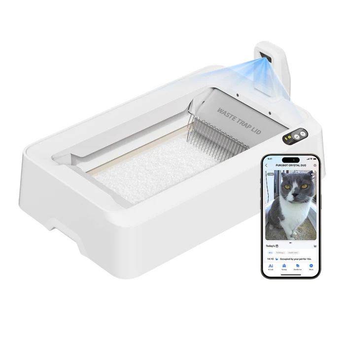 PETKIT Purobot Crystal Duo – Litière autonettoyante pour chat avec caméra IA, design ouvert, suivi de santé et double désodorisation - Image 1