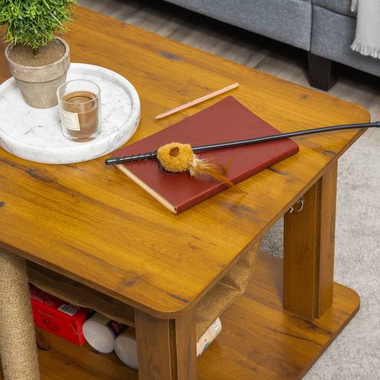 Table Basse pour Chat en Bois avec Hamac et Poteaux à Griffer en Jute pour Salon 79x59 cm Marron - ComfortXL Outdoor Living - Image 8