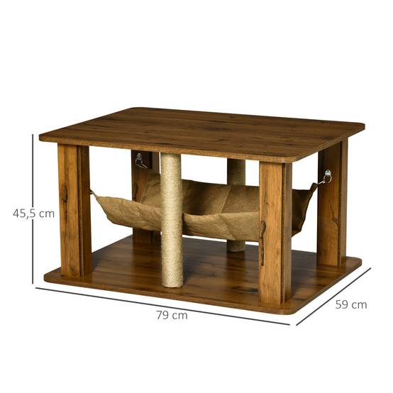 Table Basse pour Chat en Bois avec Hamac et Poteaux à Griffer en Jute pour Salon 79x59 cm Marron - ComfortXL Outdoor Living - Image 4