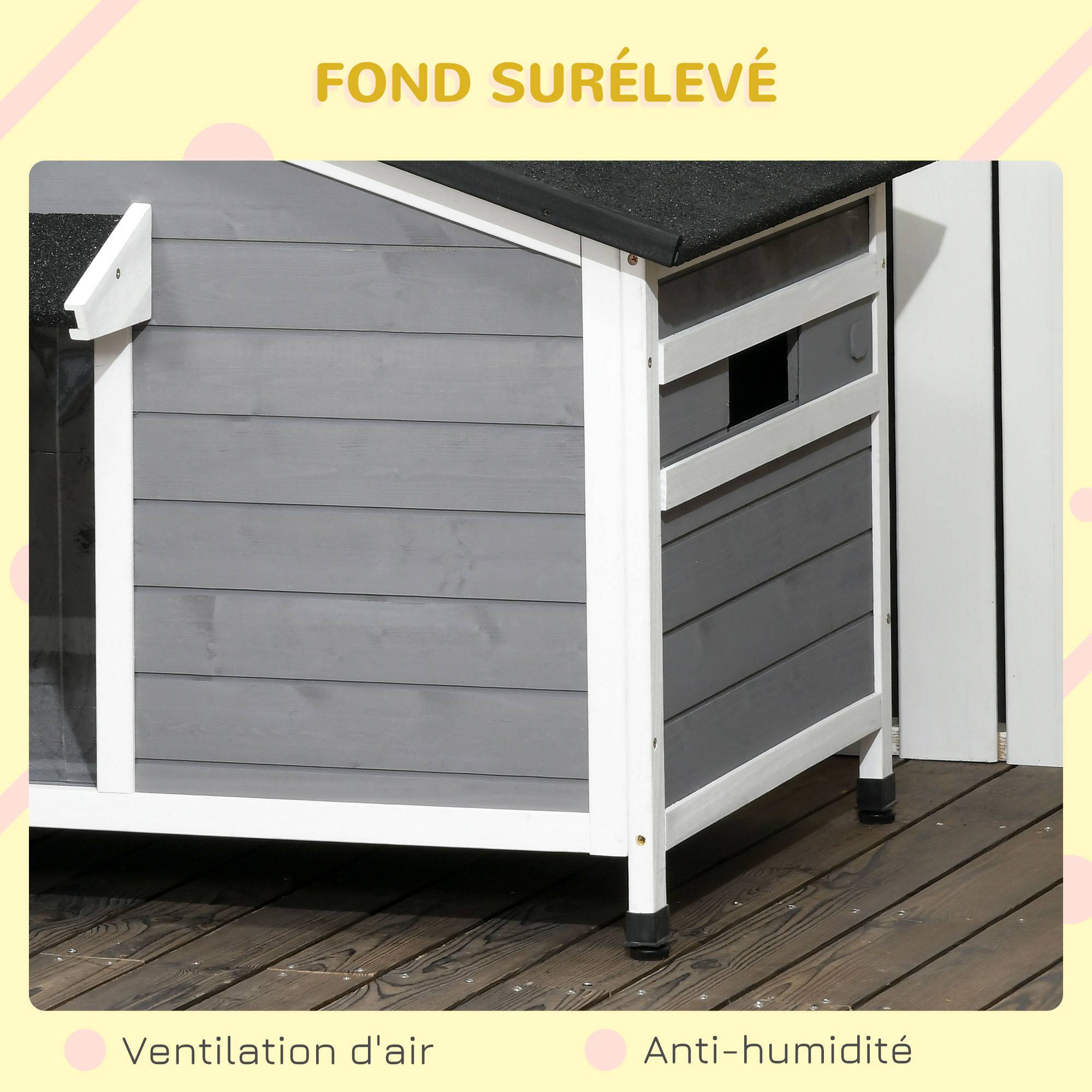 Niche chien extérieur Bois sapin Cottage Fenêtres Toit ouvrant 109x79x72cm Gris - ComfortXL Outdoor Living - Image 10