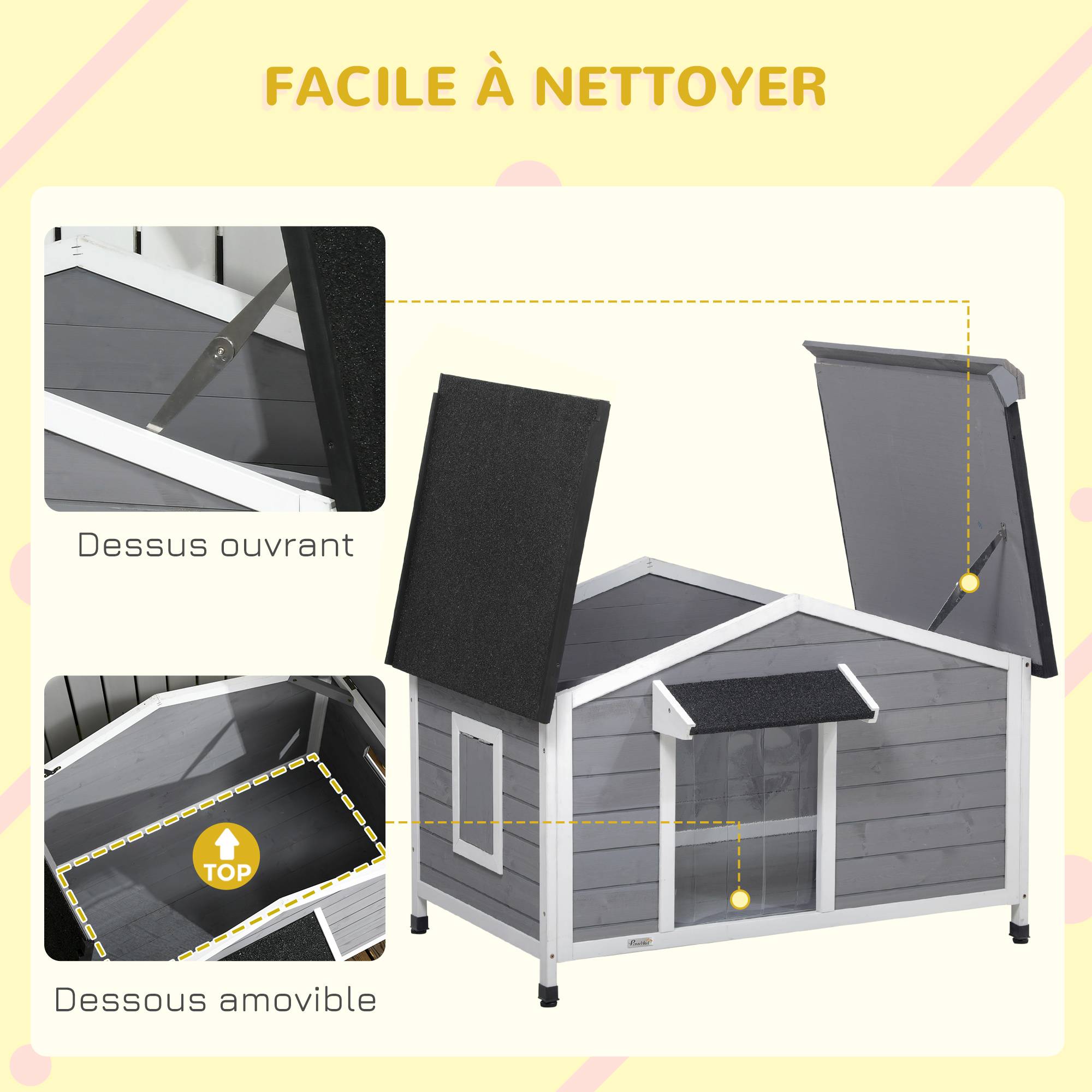 Niche chien extérieur Bois sapin Cottage Fenêtres Toit ouvrant 109x79x72cm Gris - ComfortXL Outdoor Living - Image 7
