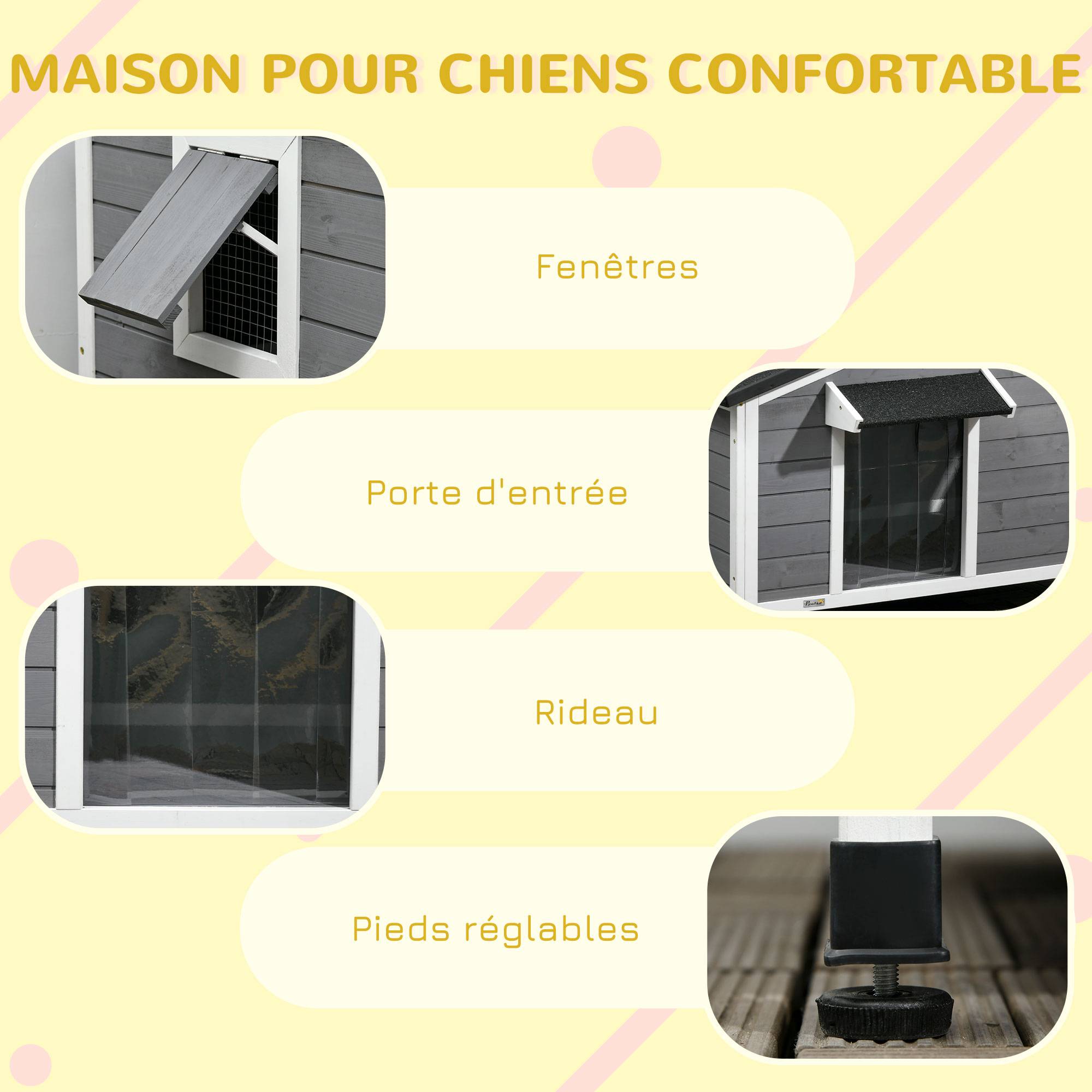 Niche chien extérieur Bois sapin Cottage Fenêtres Toit ouvrant 109x79x72cm Gris - ComfortXL Outdoor Living - Image 9