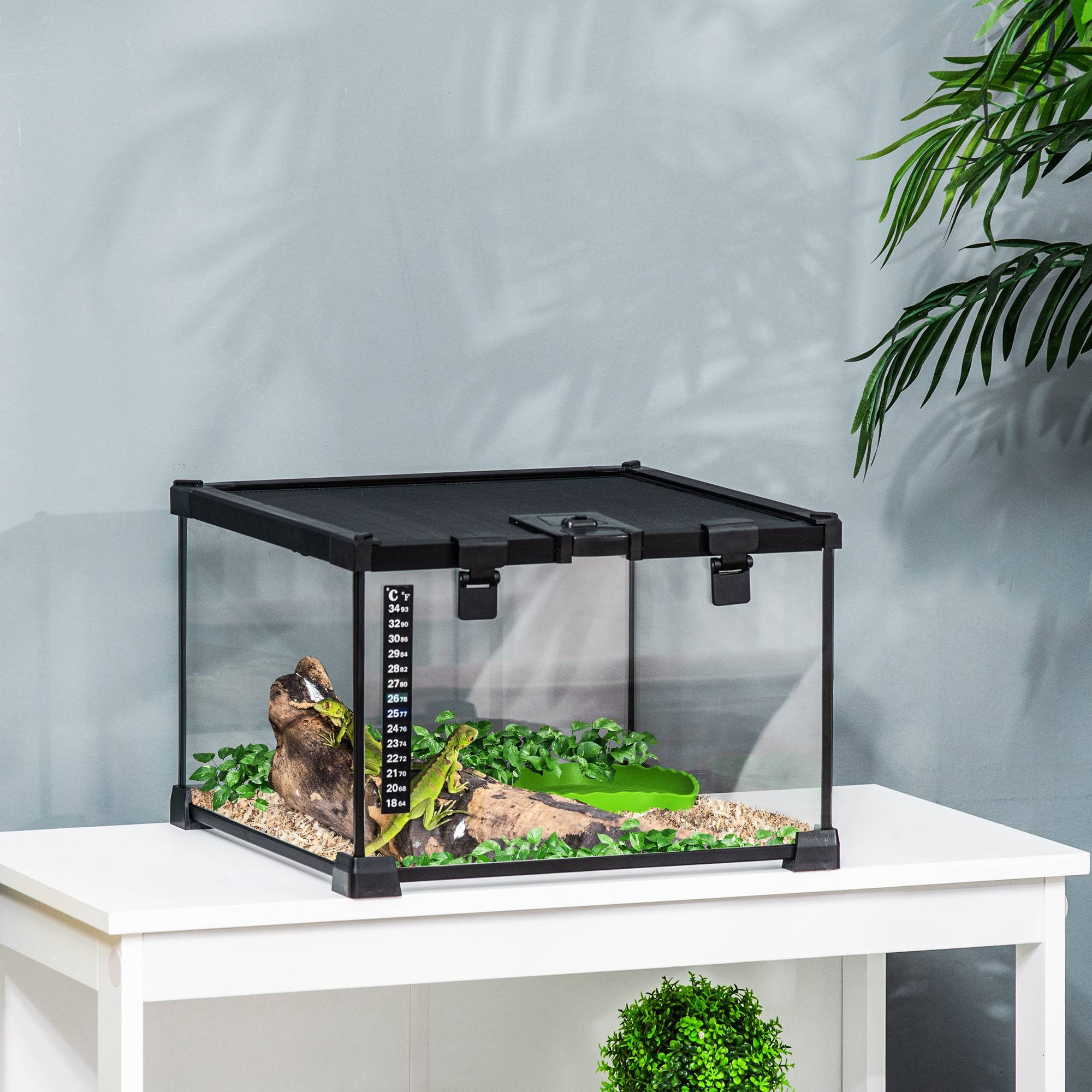 ComfortXL - Terrarium pour reptiles en verre trempé 30 x 30 x 20 cm noir avec couvercle grillagé coulissant et trappe de nourrissage - Image 1