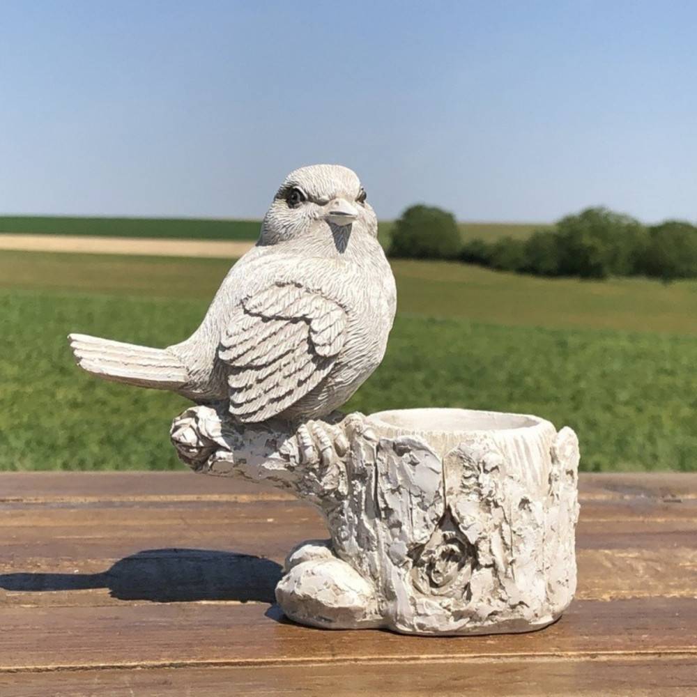 Bougeoir oiseau en résine blanc 12.5 x 14.5 x 5.5 cm Chemin de campagne - Imagen 2