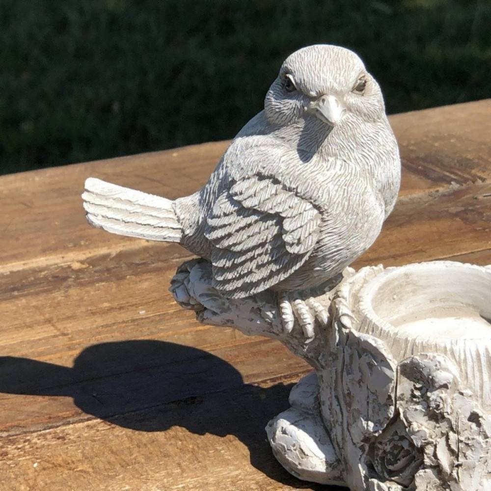 Bougeoir oiseau en résine blanc 12.5 x 14.5 x 5.5 cm Chemin de campagne - Imagen 3