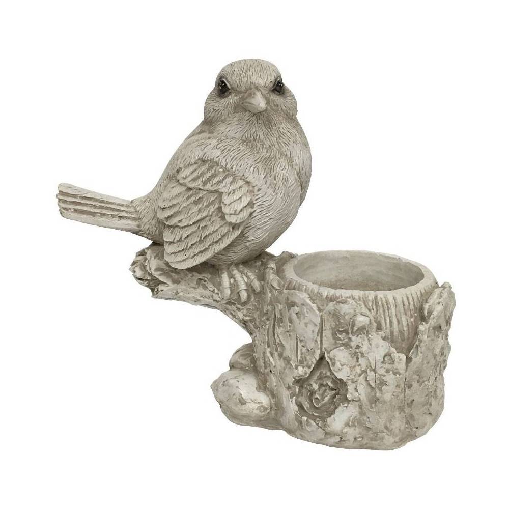 Bougeoir oiseau en résine blanc 12.5 x 14.5 x 5.5 cm Chemin de campagne - Imagen 1