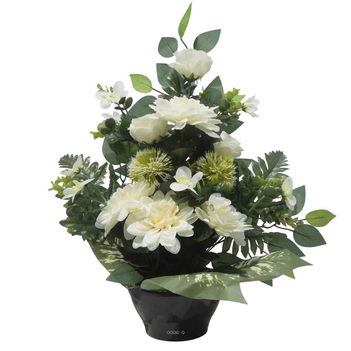 Artificielles - Vasque de Dahlia, Rose, Mini fleurs, Chardon et Ficus Crème artificiels - Toussaint - couleur: Crème - Imagen 2