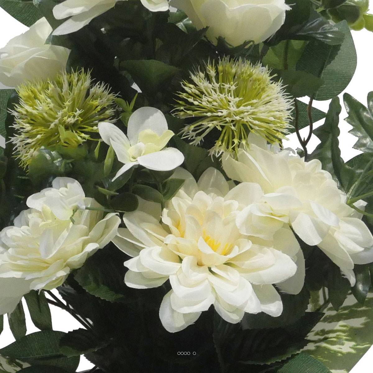 Artificielles - Vasque de Dahlia, Rose, Mini fleurs, Chardon et Ficus Crème artificiels - Toussaint - couleur: Crème - Imagen 3