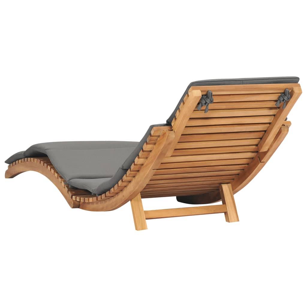 Helloshop26 - Transat chaise longue bain de soleil lit de jardin terrasse meuble d'extérieur pliable avec coussin gris foncé bois de teck - Imagen 4