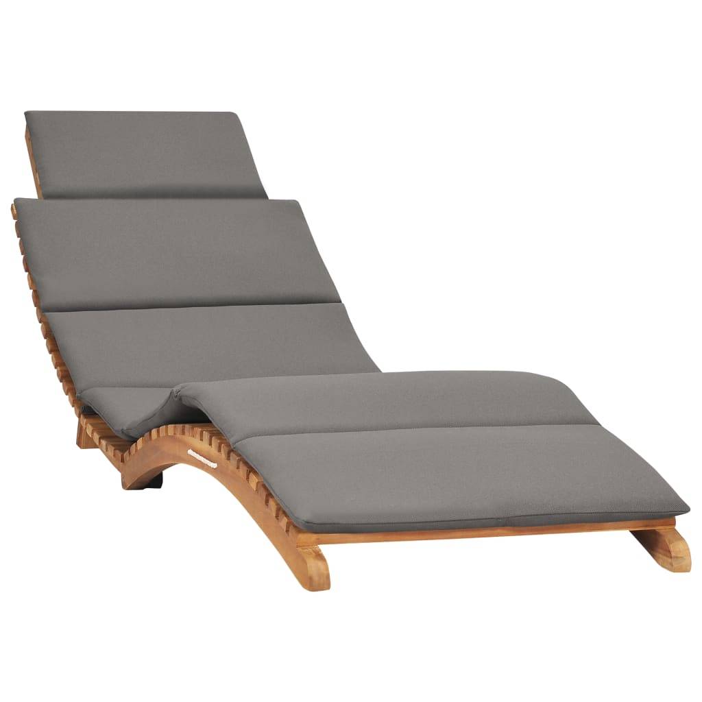 Helloshop26 - Transat chaise longue bain de soleil lit de jardin terrasse meuble d'extérieur pliable avec coussin gris foncé bois de teck - Imagen 1