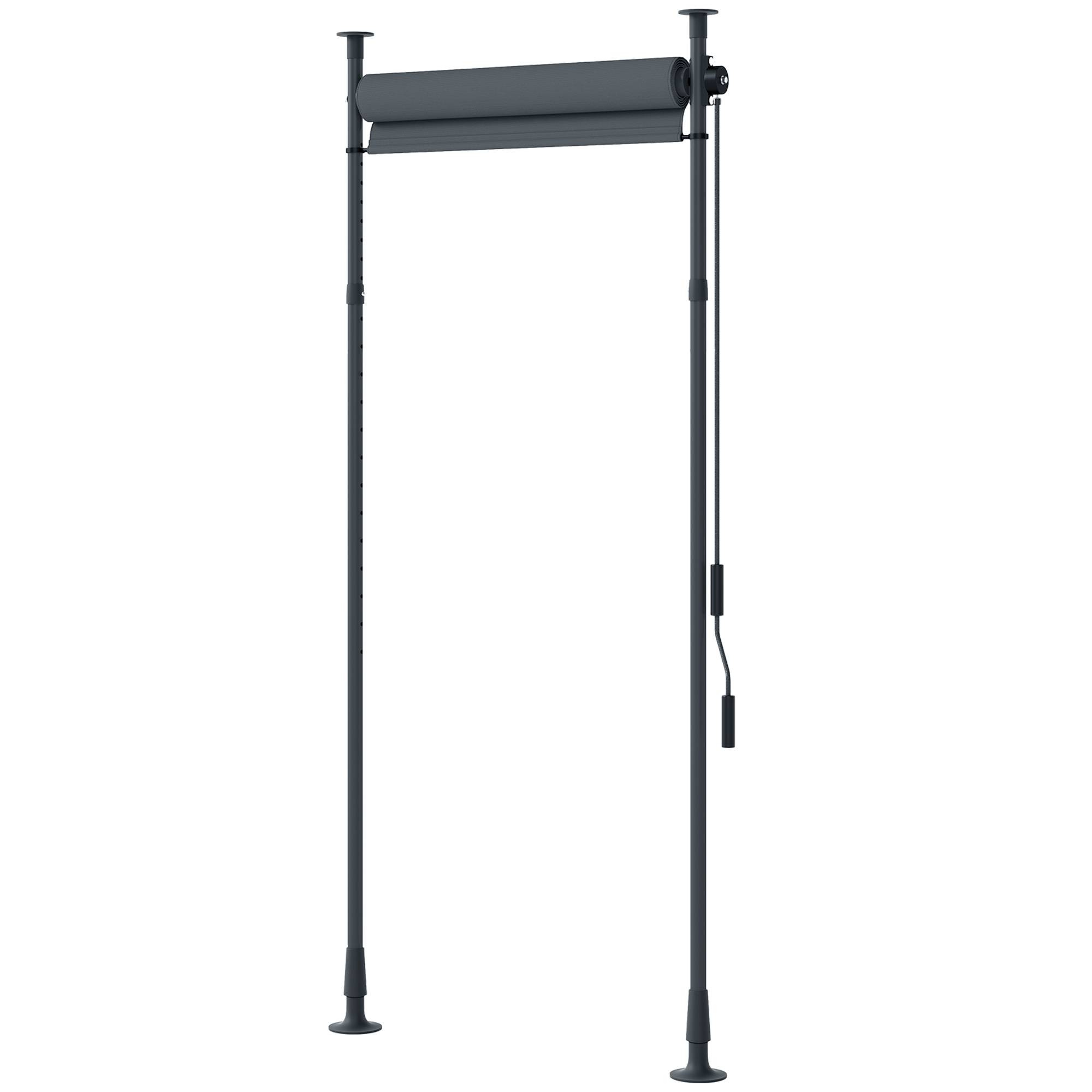 Store vénitien manuel autoportant aluminium polyester réglable sans perçage brise-vue intérieur extérieur gris foncé - Image 2