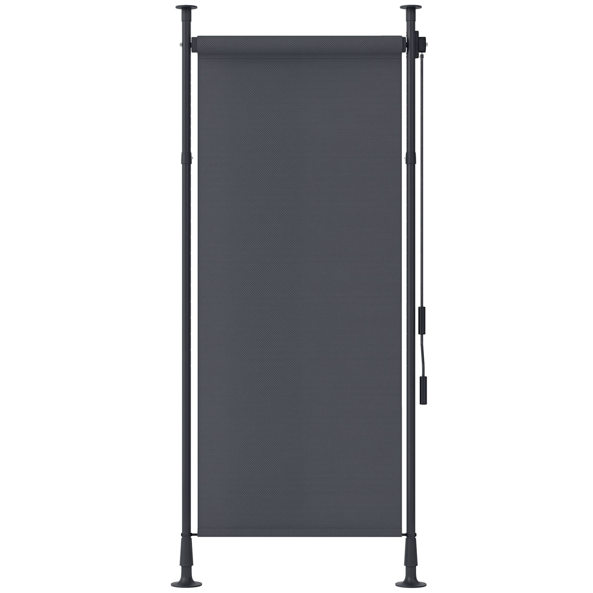 Store vénitien manuel autoportant aluminium polyester réglable sans perçage brise-vue intérieur extérieur gris foncé - Image 1