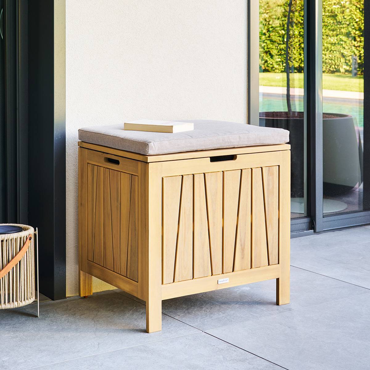 Hesperide - Coffre de rangement 100L avec assise Lodgia beige acacia - Hespéride - Image 1