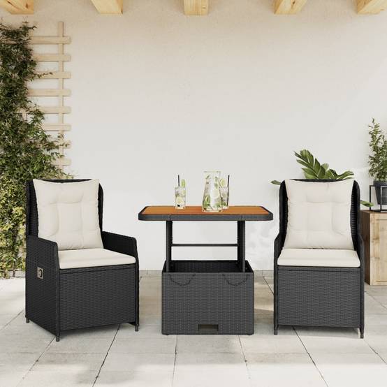 Salon de Jardin Balcon 2 Places Fauteuils Inclinables et Table Relevable Noir – ComfortXL Outdoor Living - Image 1