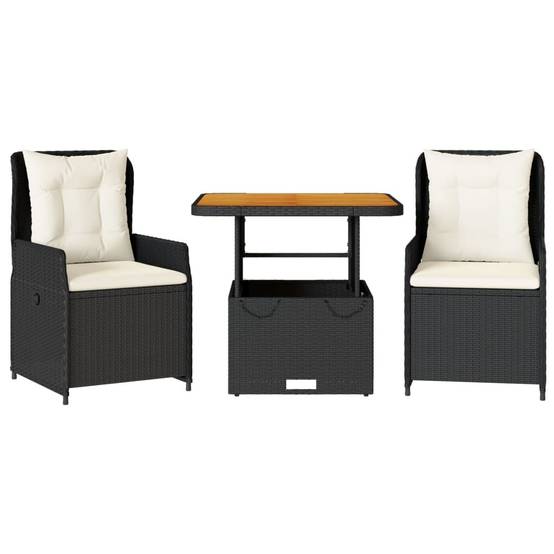 Salon de Jardin Balcon 2 Places Fauteuils Inclinables et Table Relevable Noir – ComfortXL Outdoor Living - Image 2